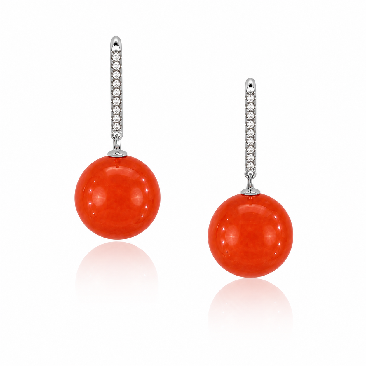 Coral Gem Drop Earrings with Diamonds