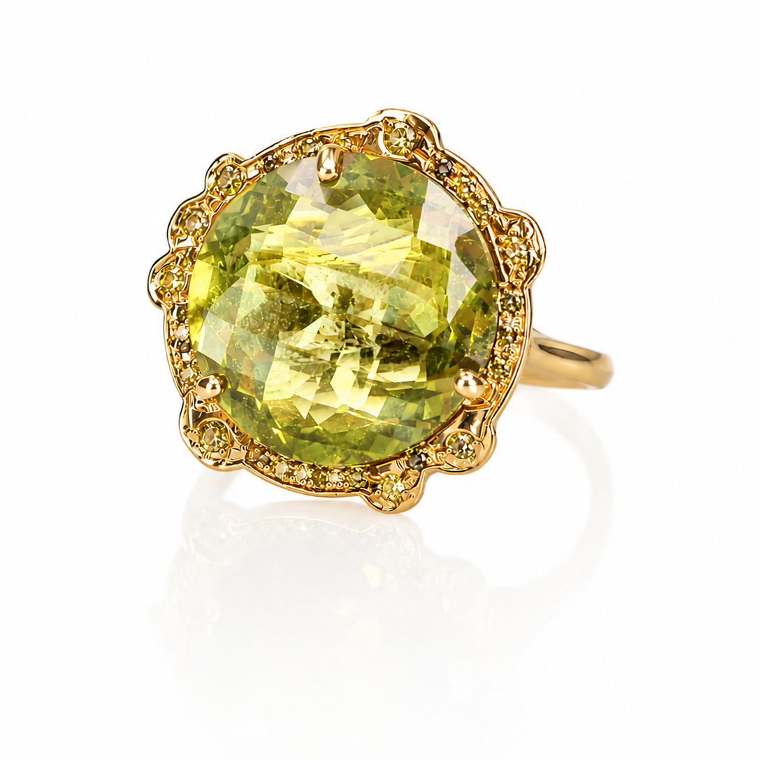 Green Garnet Halo Ring