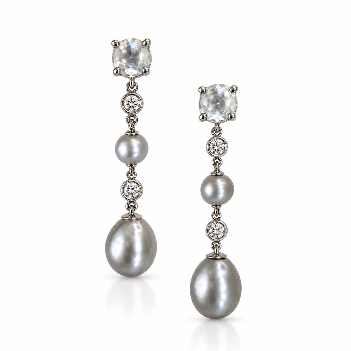 Silver Pearl Diamond Earrings