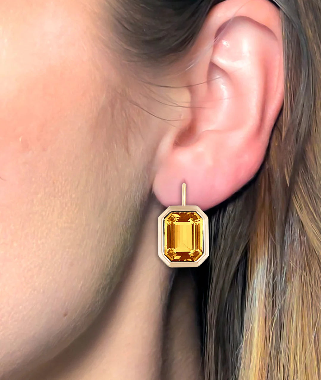 Emerald Cut Bezel Set Earrings