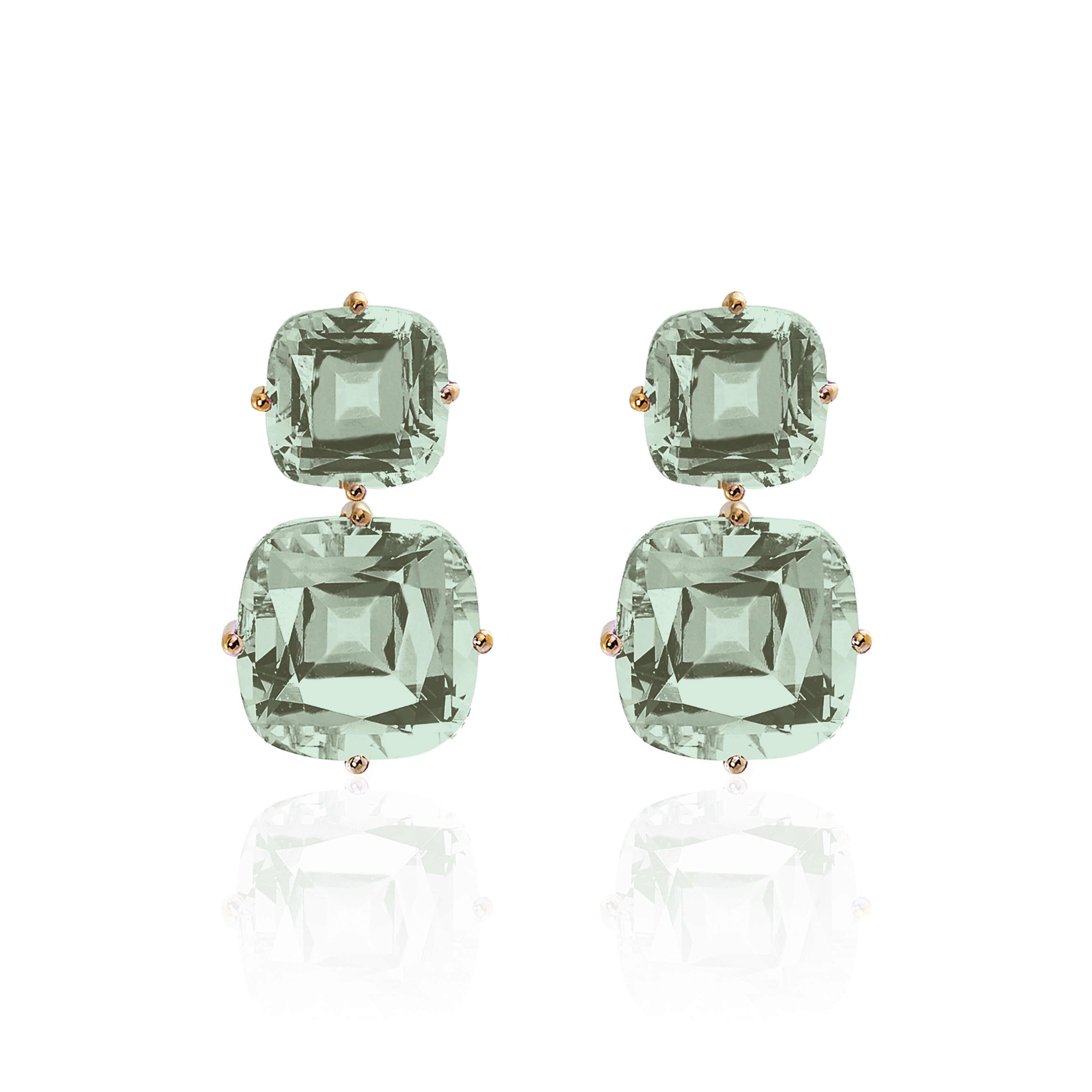 Prasiolite 2 Tier Cushion Cut Earrings