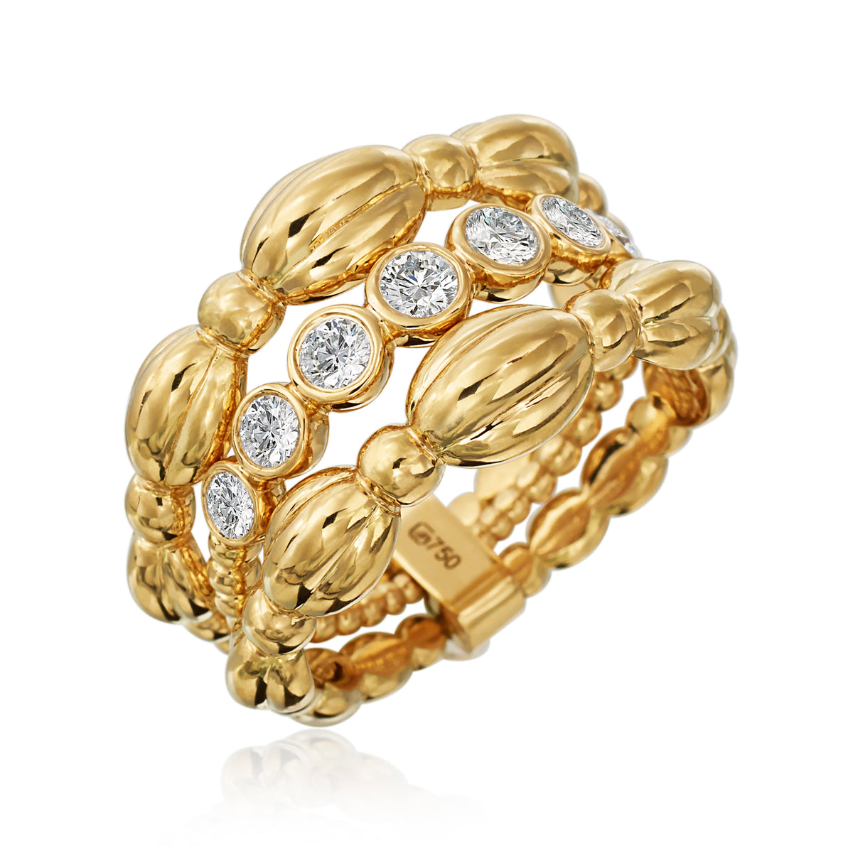 Three-Row Diamond Nutmeg Ring