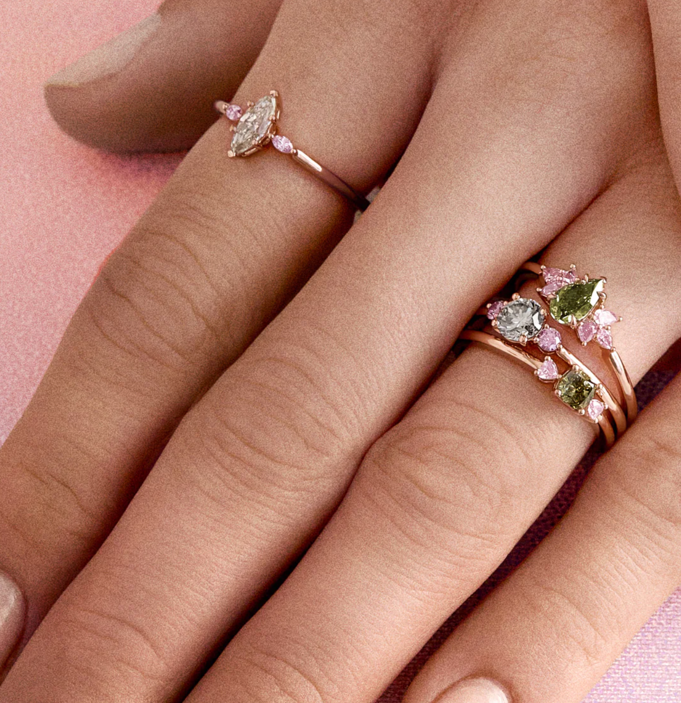 Cushion Green and Pink Diamond Stackable