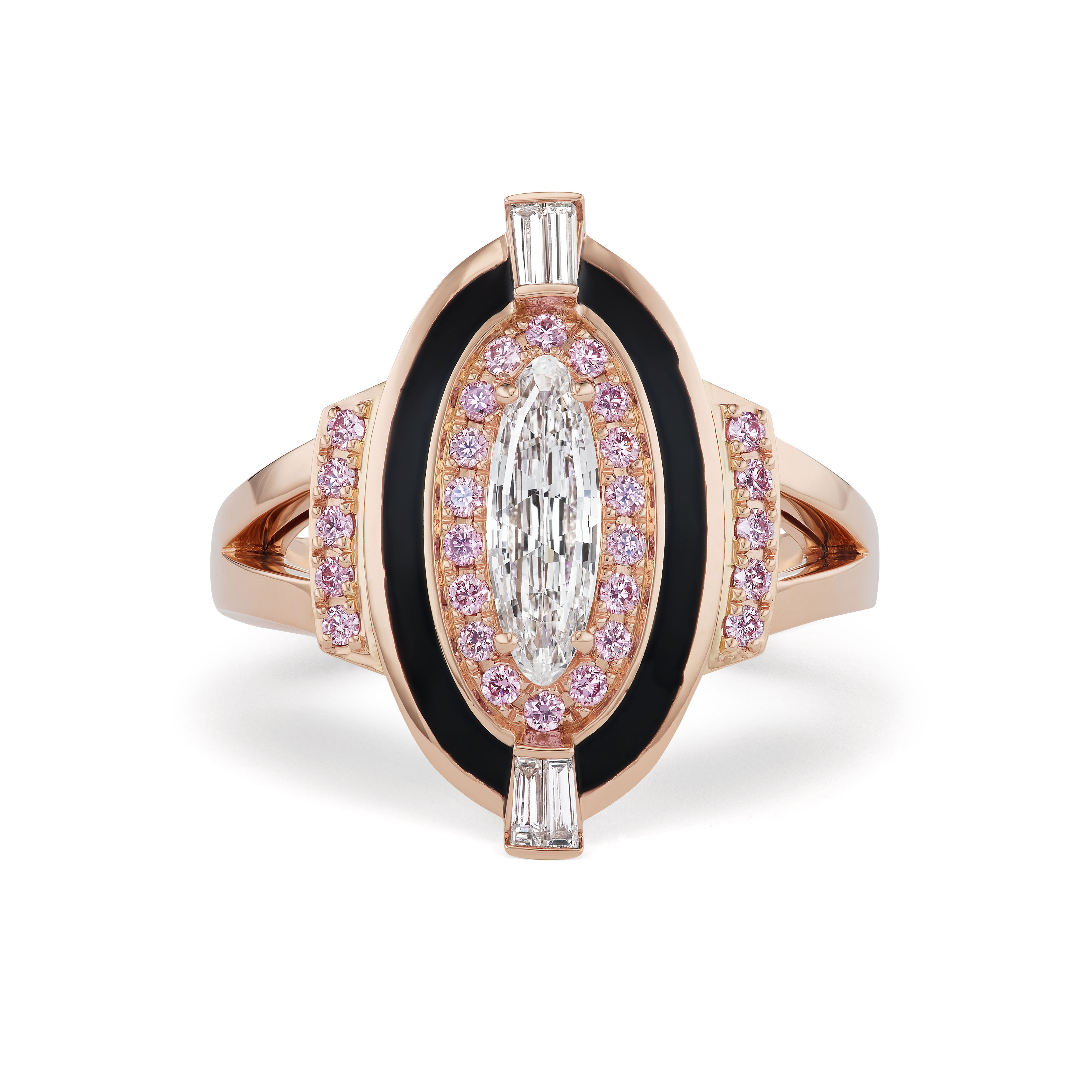 Argyle Pink Diamond and White Diamond Enamel Ring