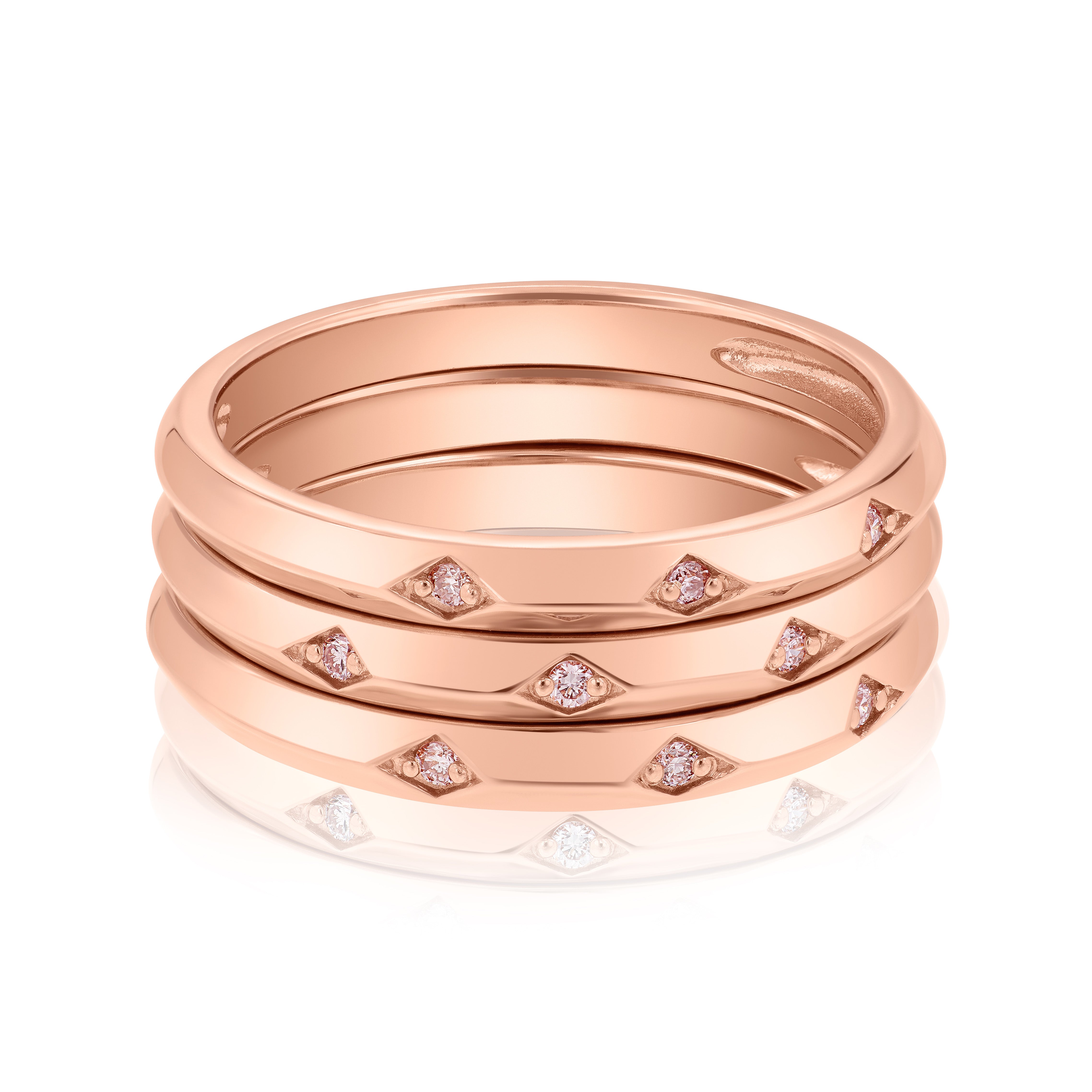 Stackable Rose Gold Pink Diamond Ring Set