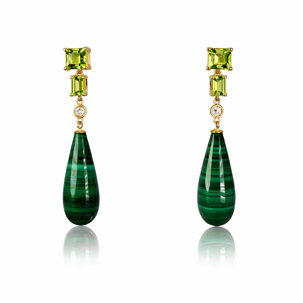 Malachite Peridot Drop Earrings