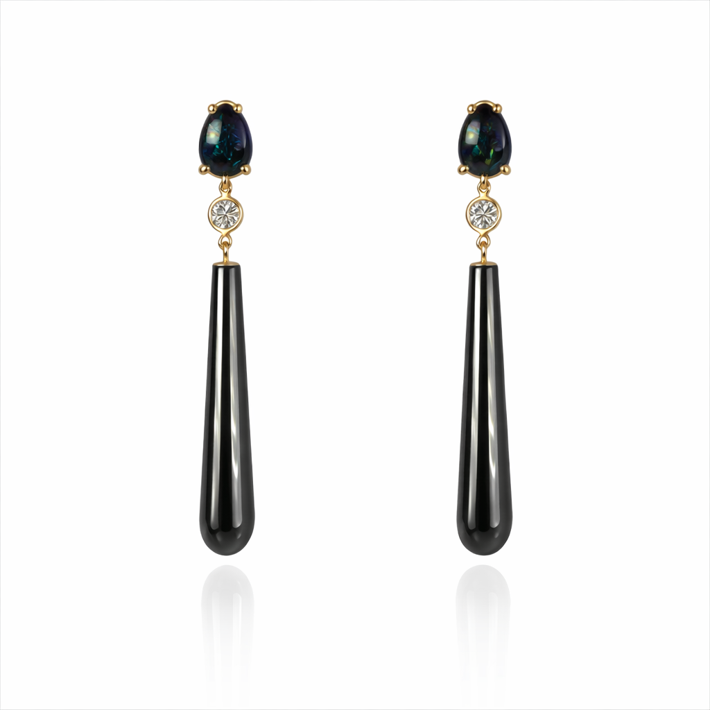Black Opal Hematite Drop Earrings