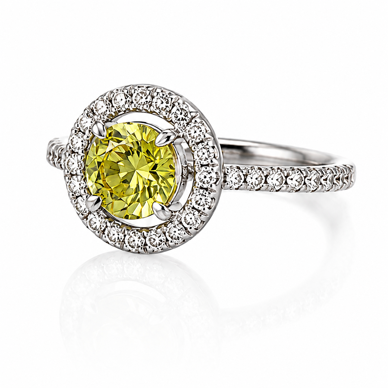 Fancy Intense Yellow Diamond Halo Ring