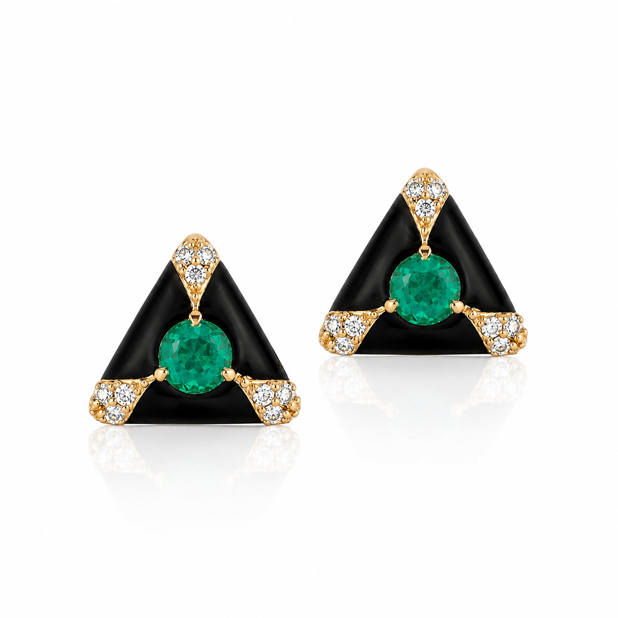 Triangular Aqua & Diamond Stud Earrings