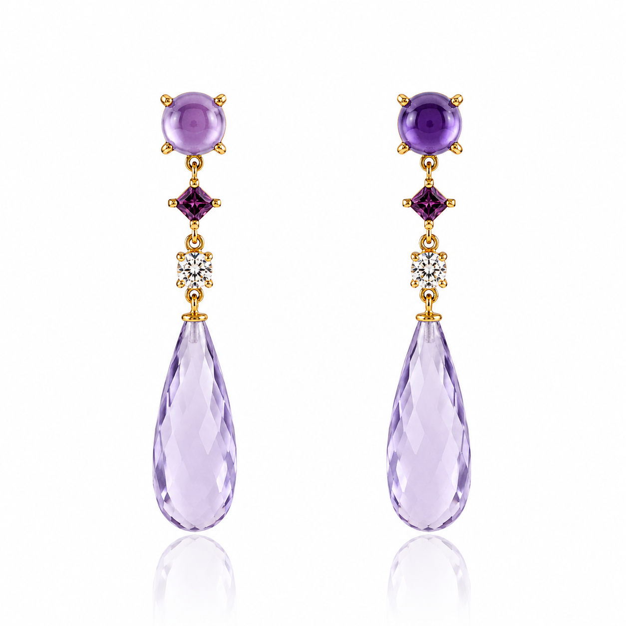 Amethyst & Diamond Drop Earrings