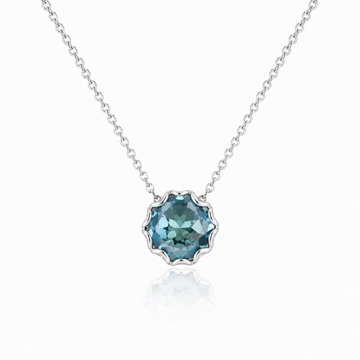 Scalloped Blue Topaz Pendant Necklace