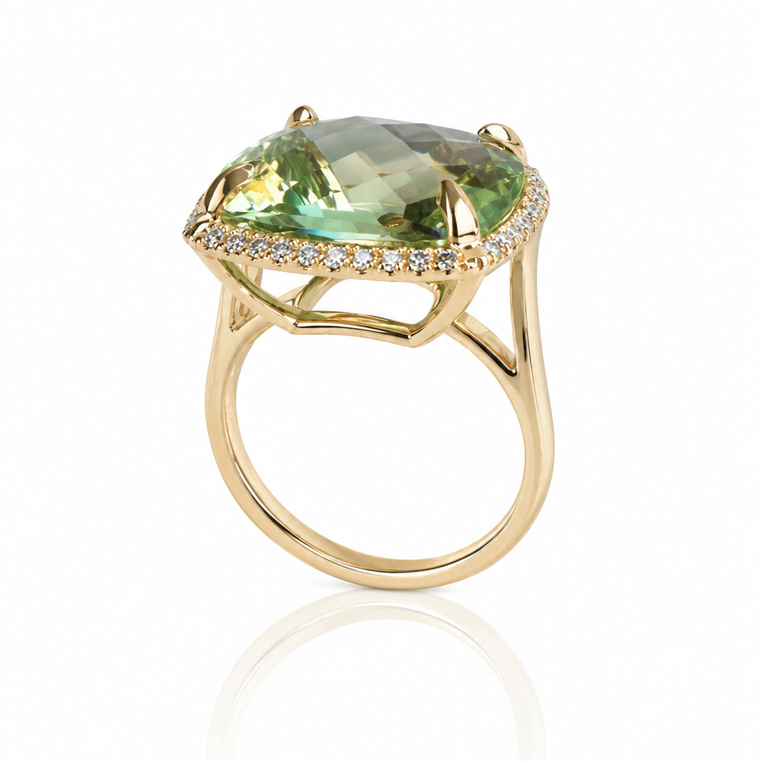 Green Amethyst Cushion Ring