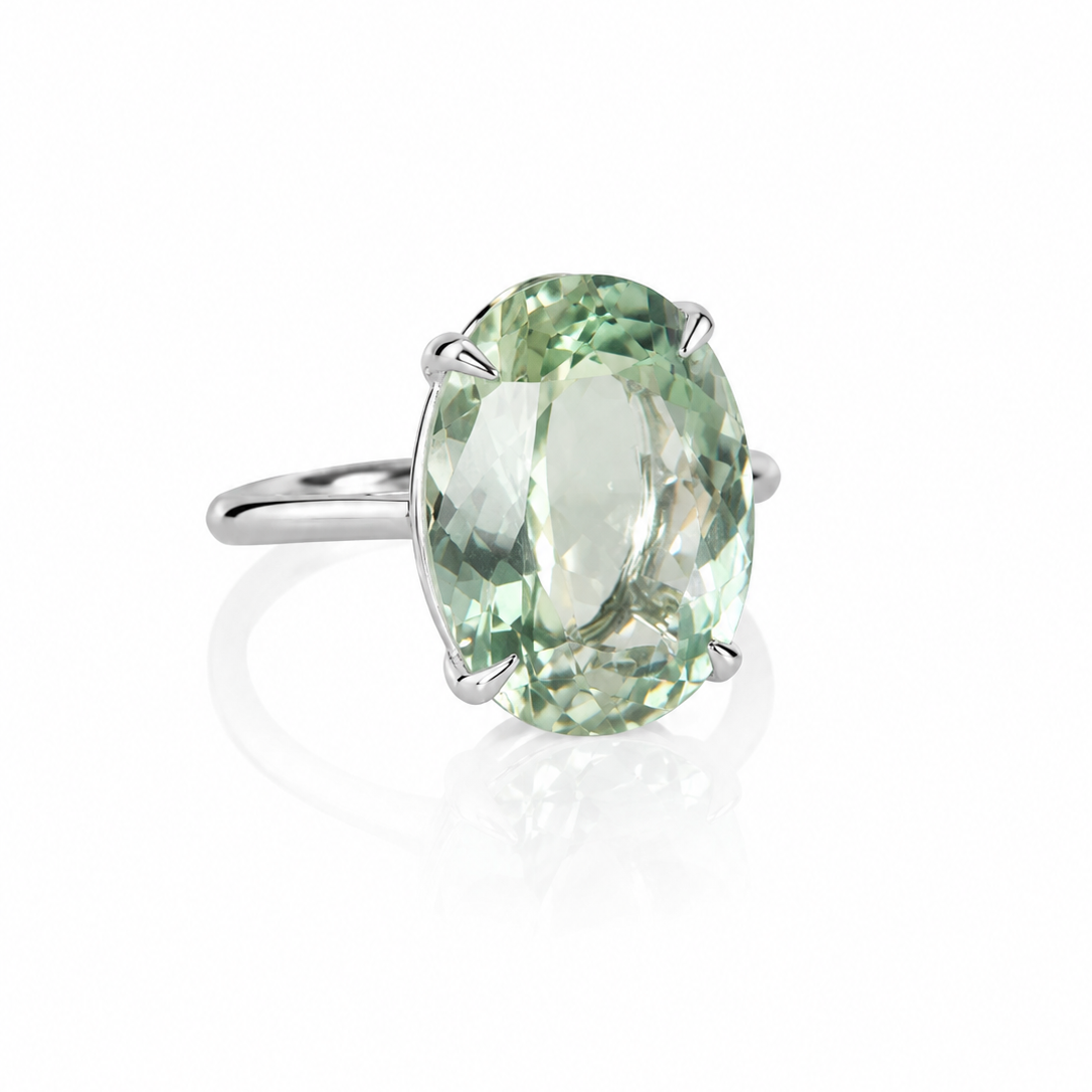Green Amethyst Solitaire Ring