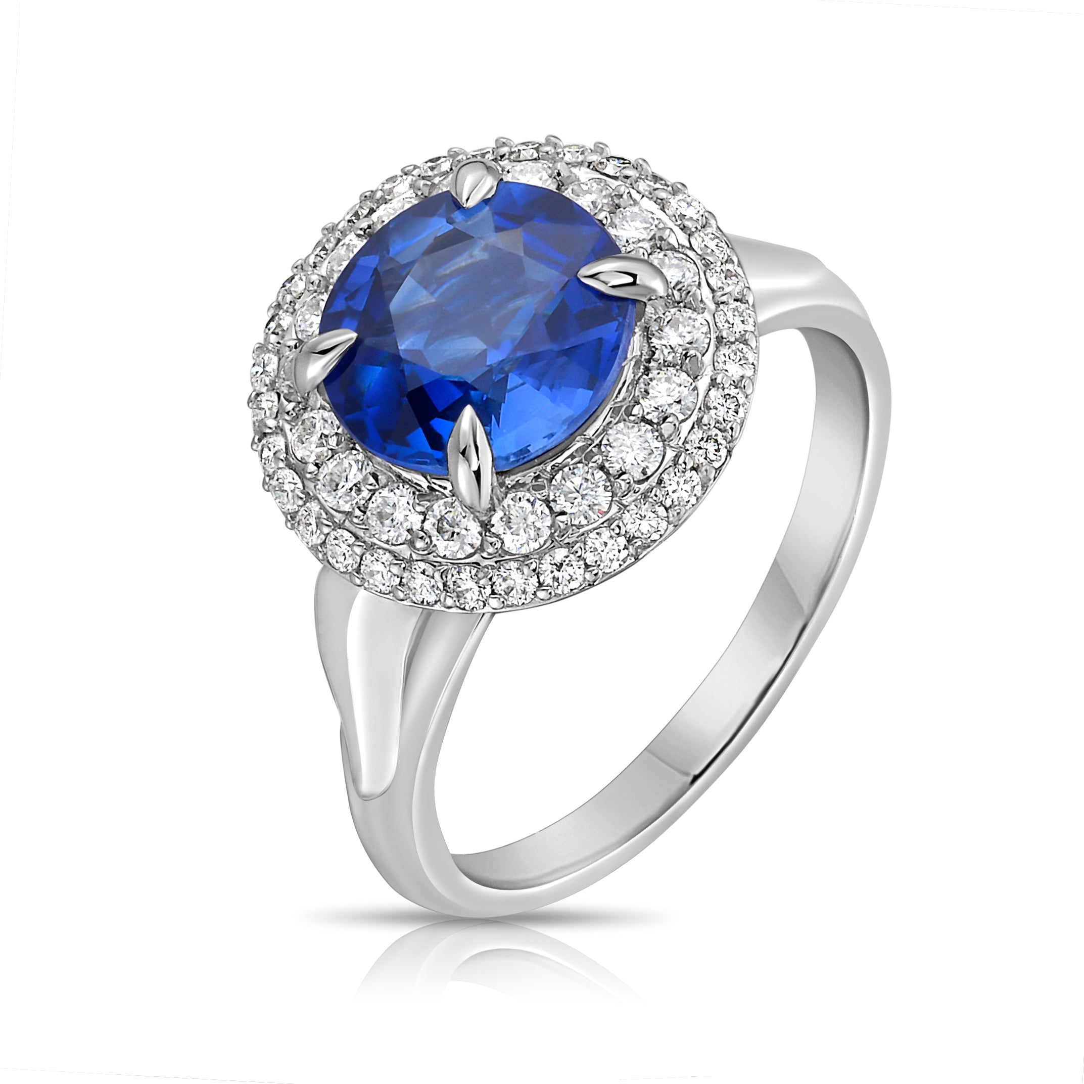 Blue Sapphire Double Halo Ring