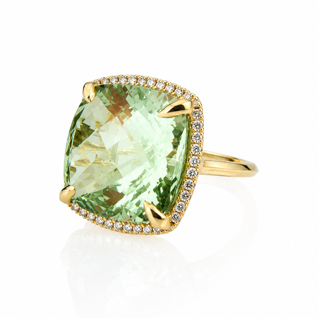 Green Amethyst Cushion Ring