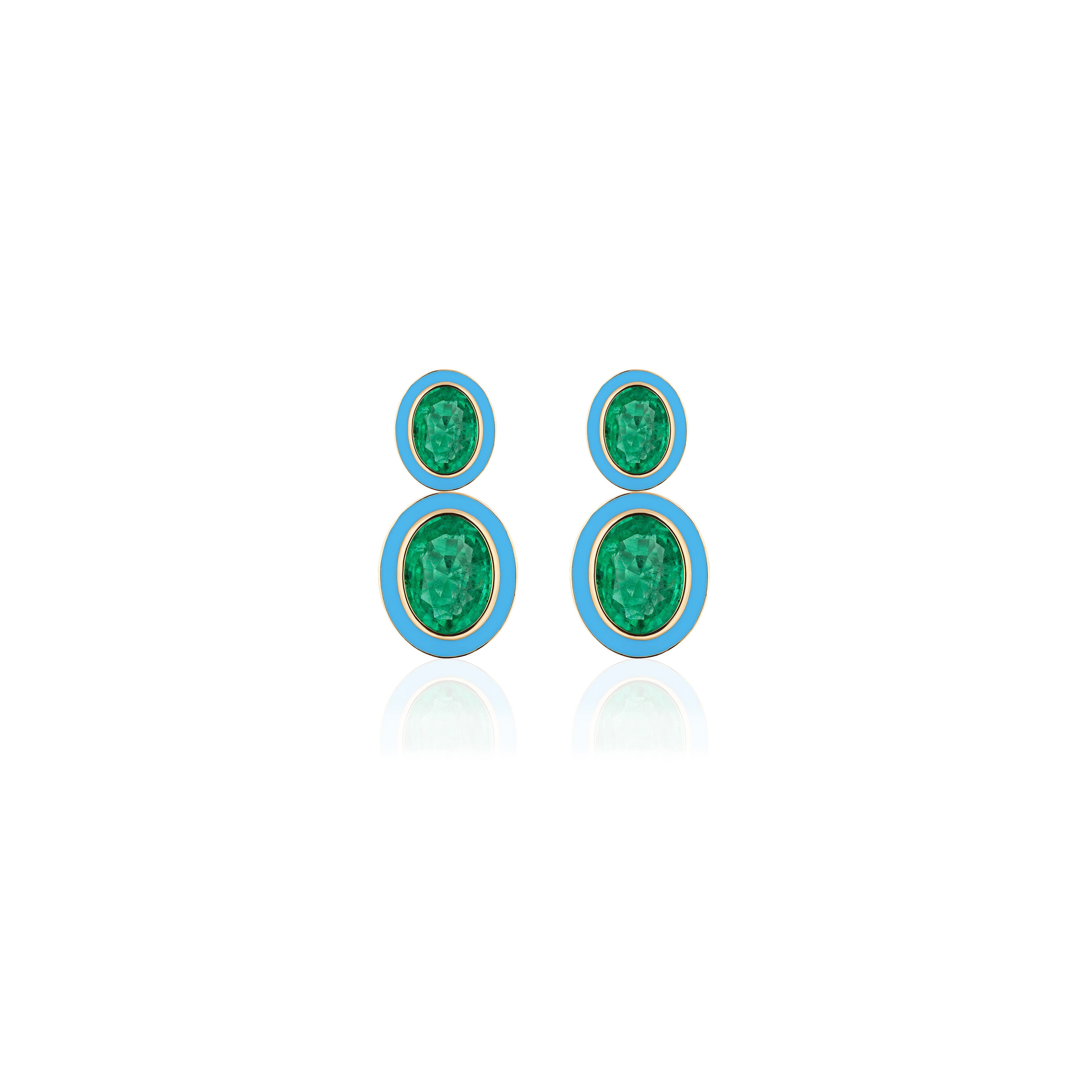 Emerald & Turquoise Enamel Drop Earrings