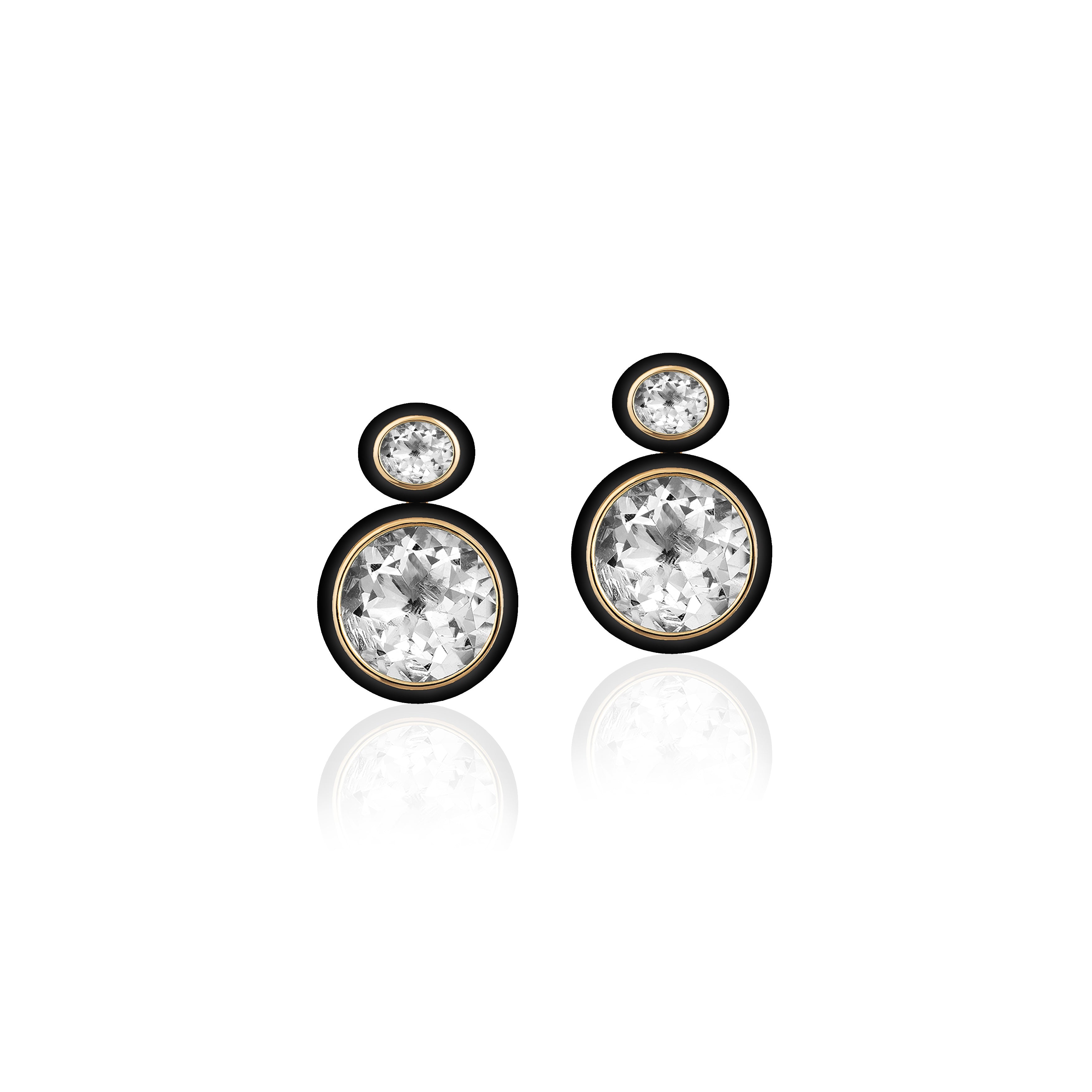 Melange Round Rock Crystal & Onyx Earrings