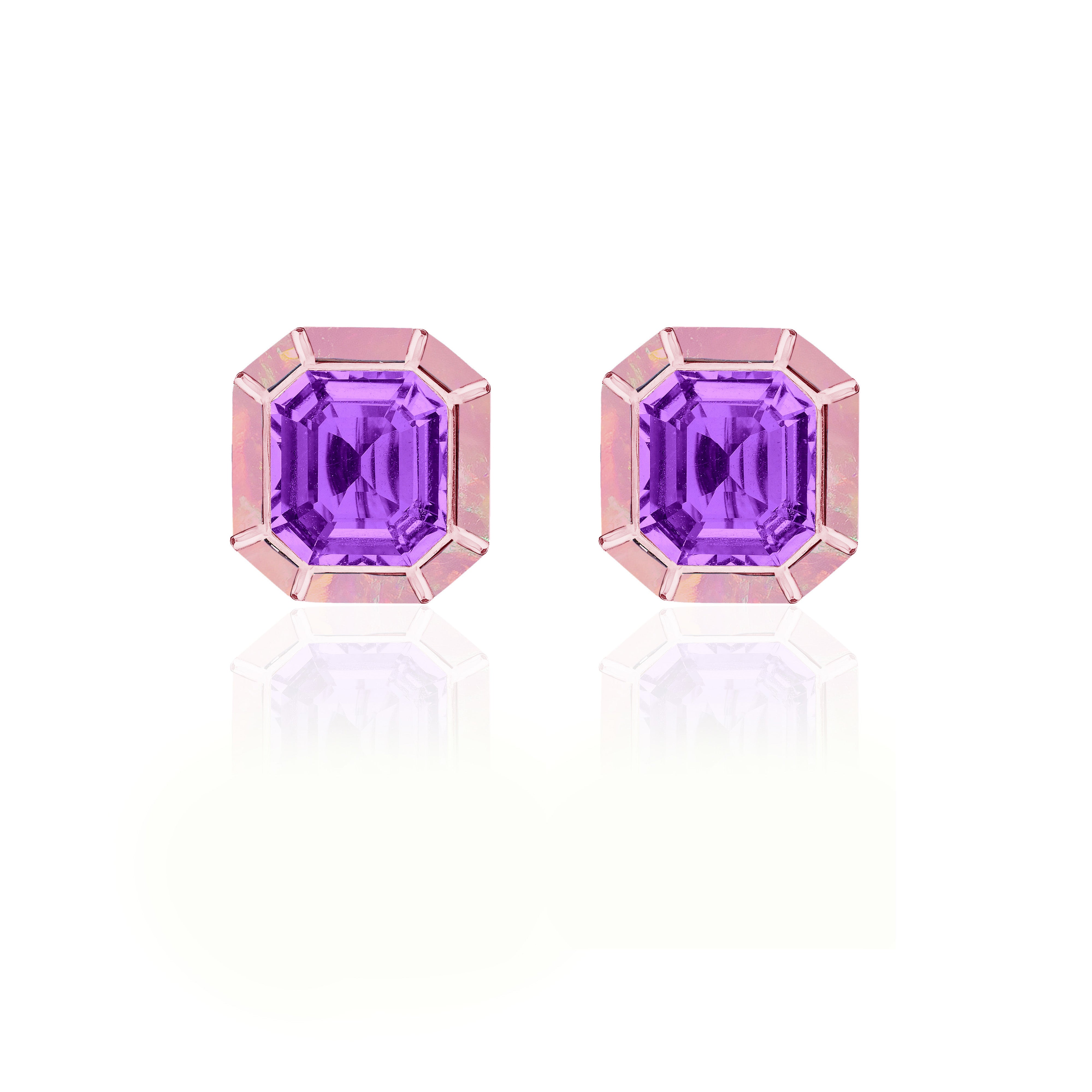 Emerald Cut Studs with Inlay