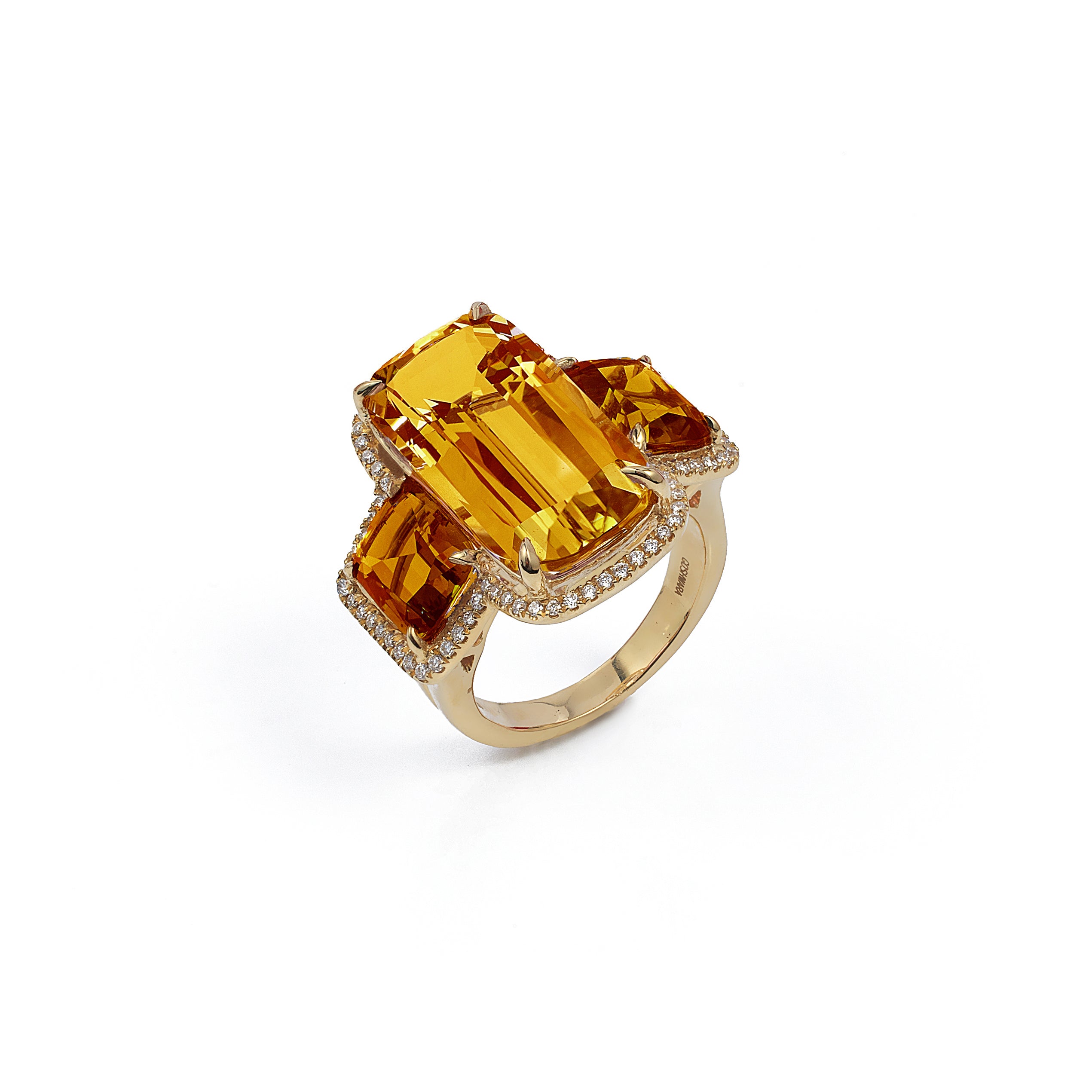 Gossip Citrine Three-Stone Cushion Cut Ring