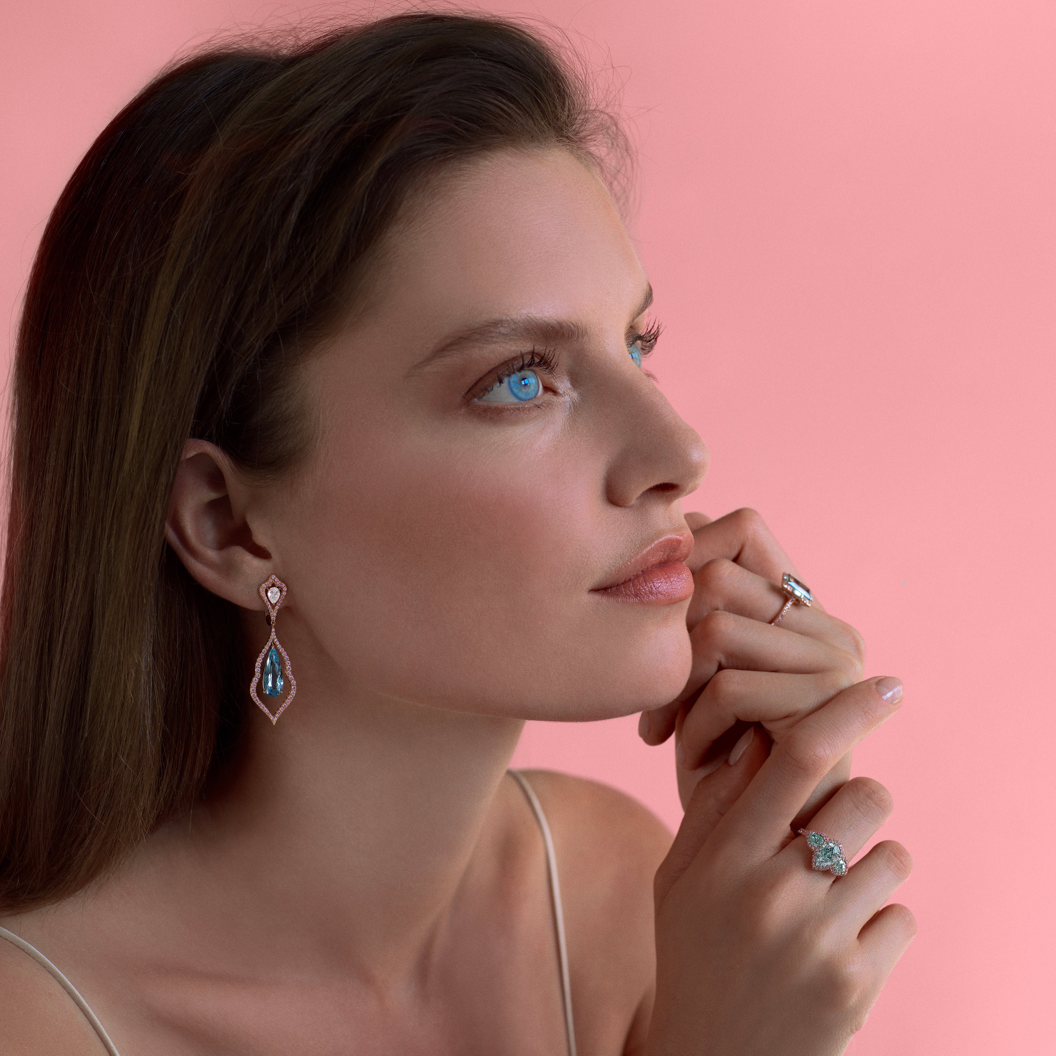 Argyle Pink Diamond and Aquamarine Decorative Drop Earrings