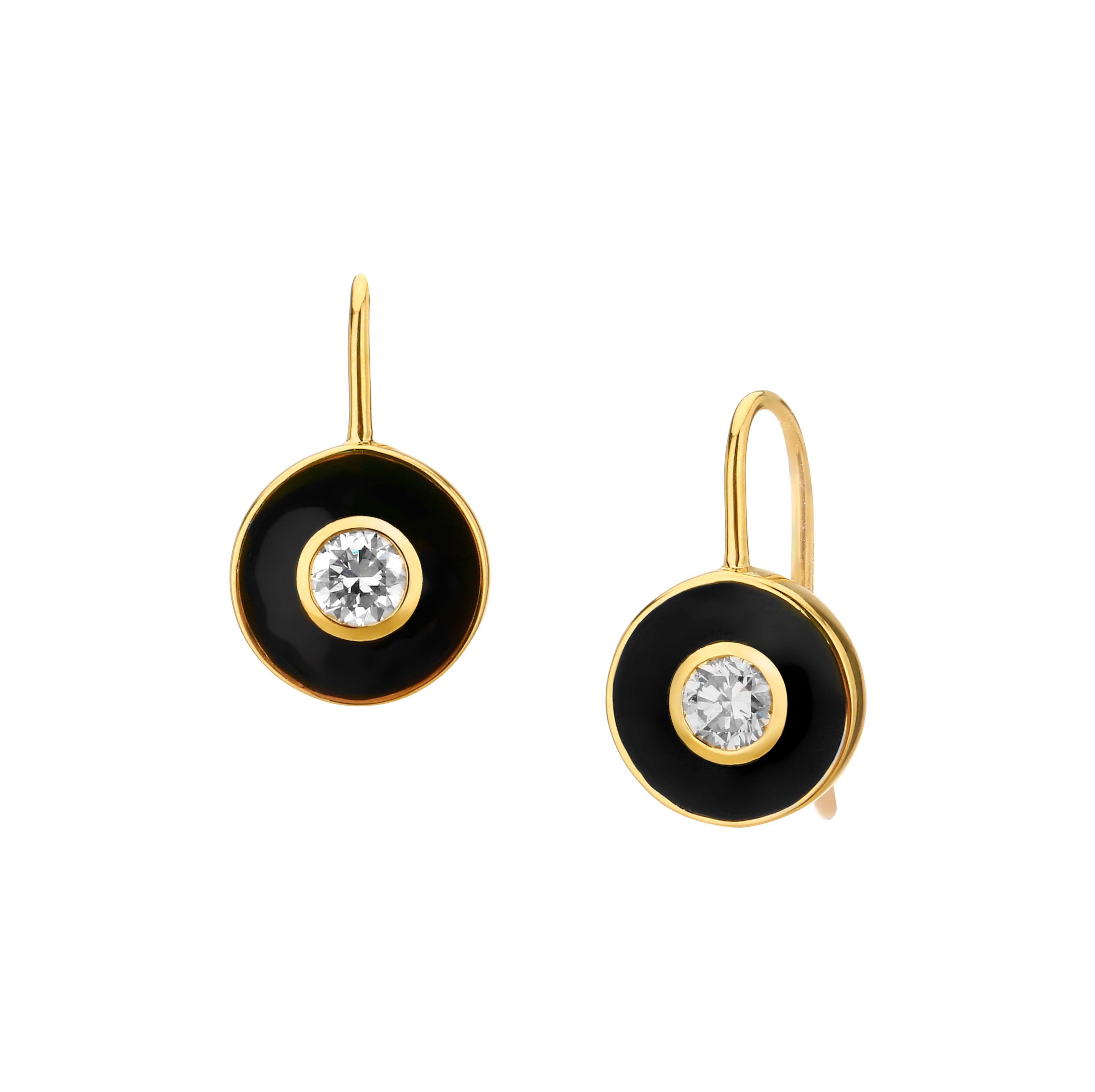 Cosmic black enamel disc earrings