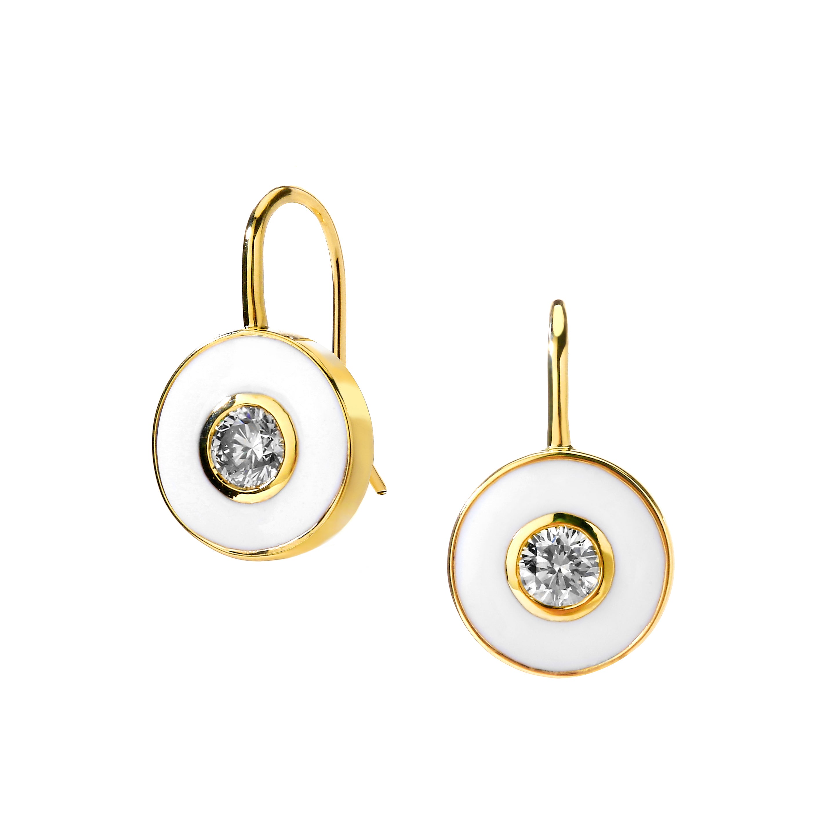 Cosmic white enamel disc earrings