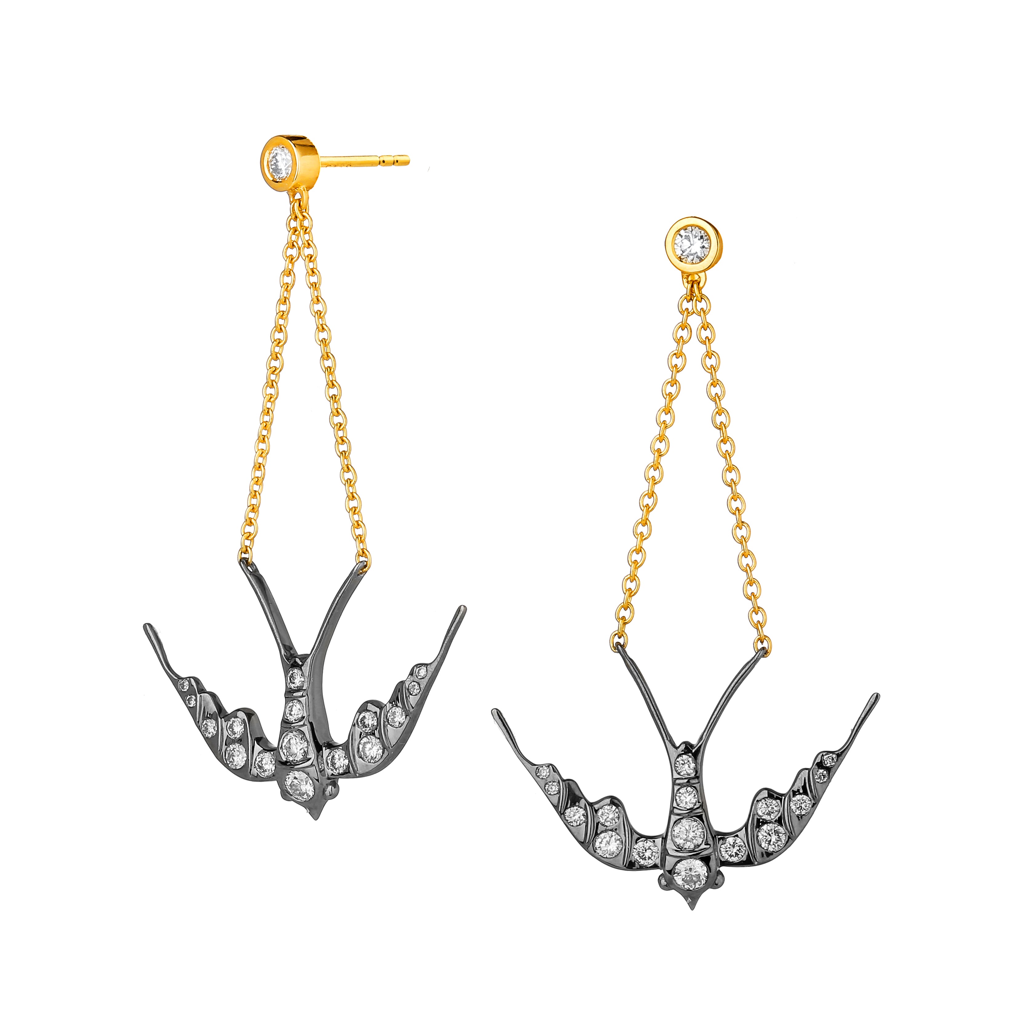 Silver Swallow Earrings with Diamonds