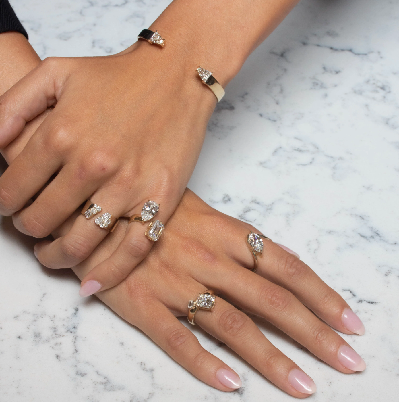 Zaha Curve Ring With Marquise