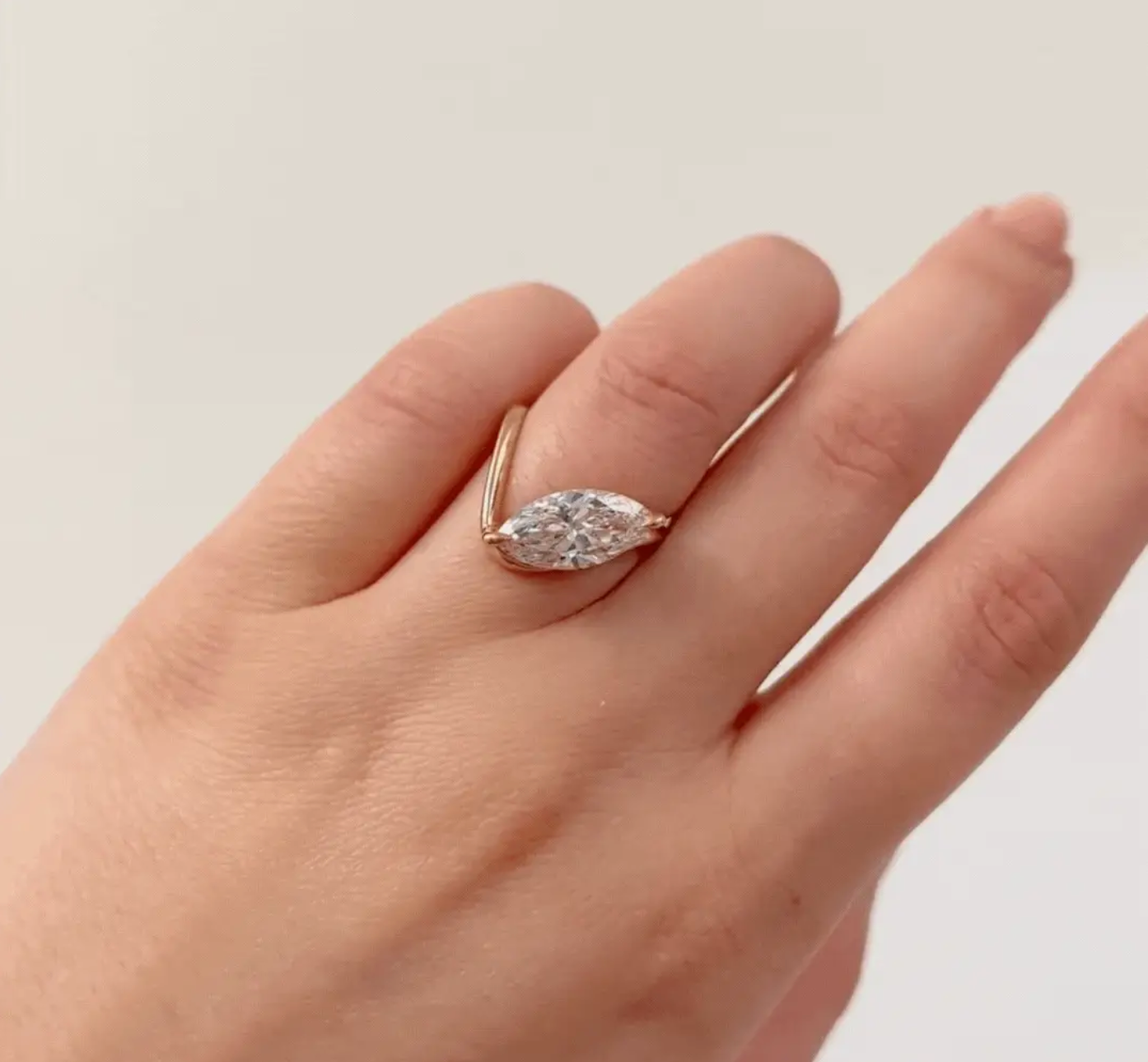 Zaha Curve Ring With Marquise