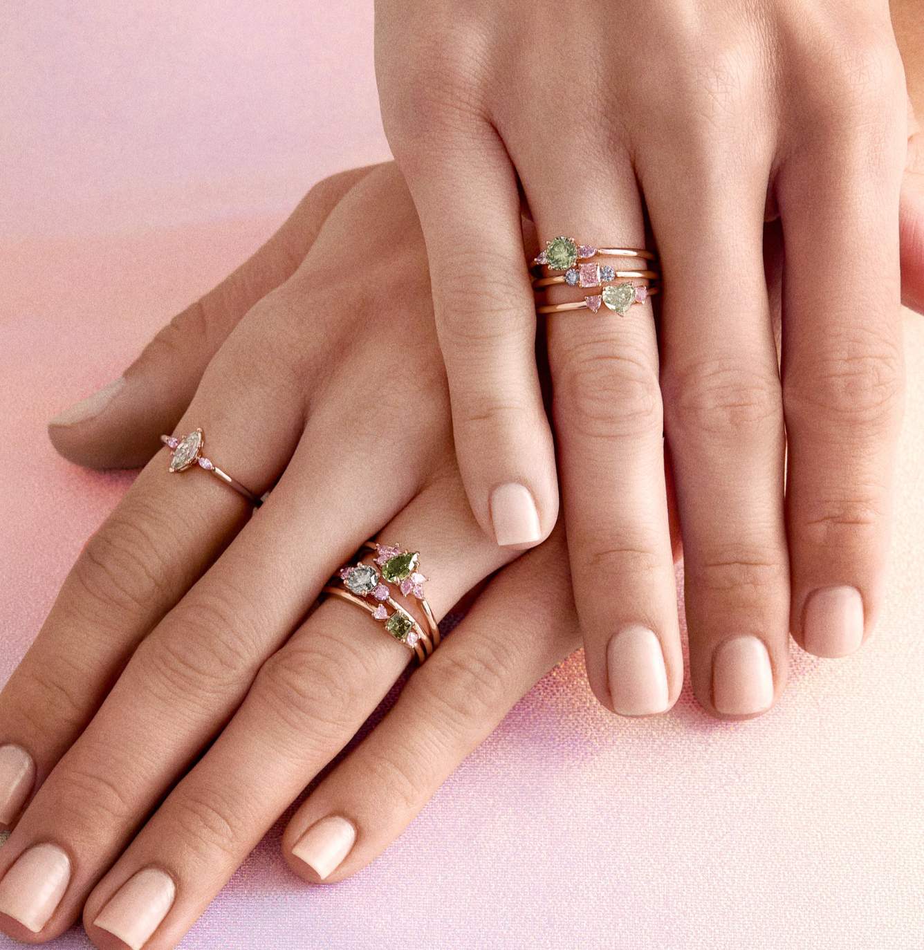 Cushion Green and Pink Diamond Stackable
