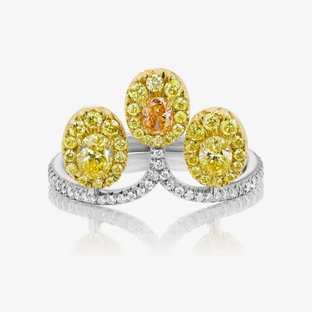 Yellow Orange Diamond Crown Ring