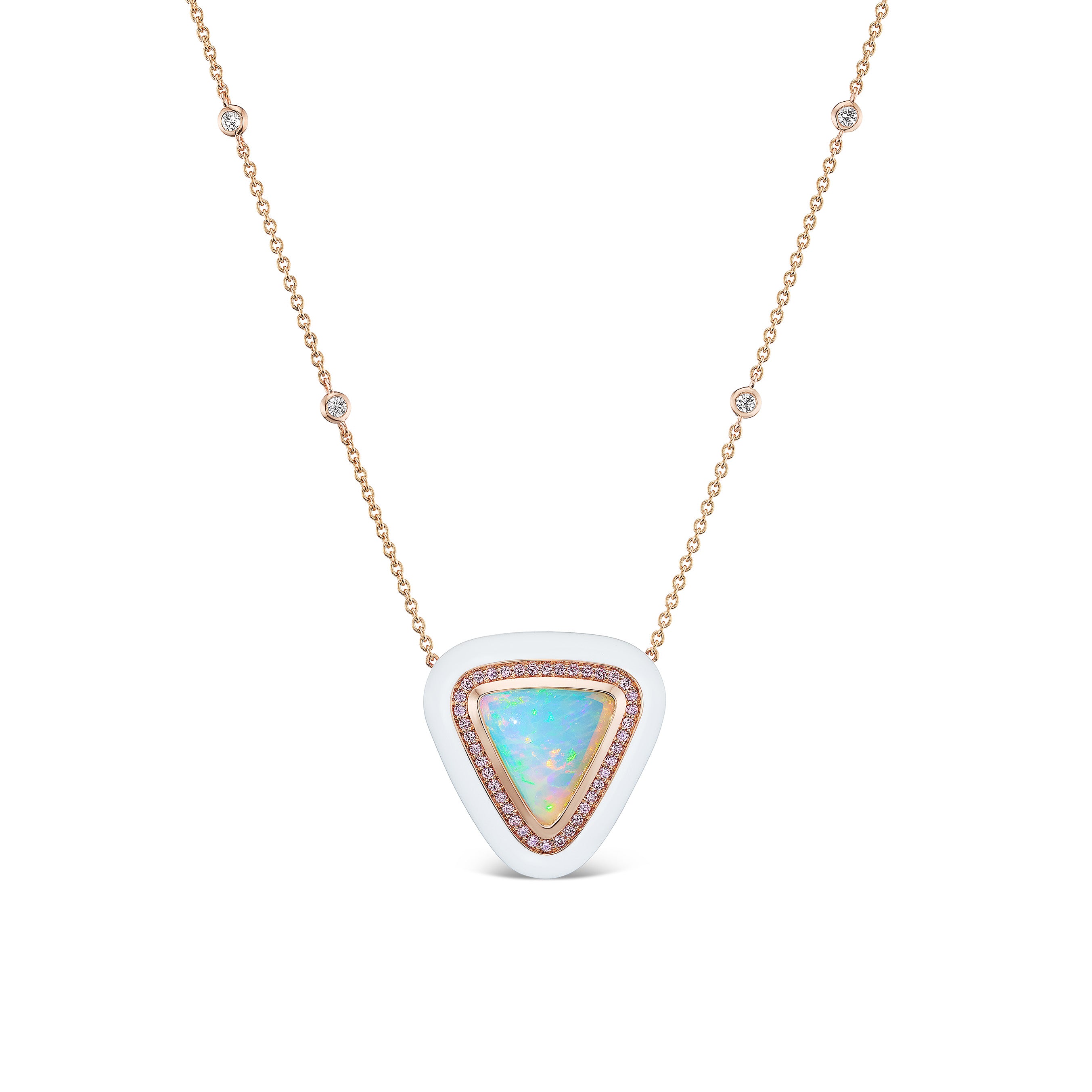 Argyle Pink Diamond and White Opal Enamel Necklace