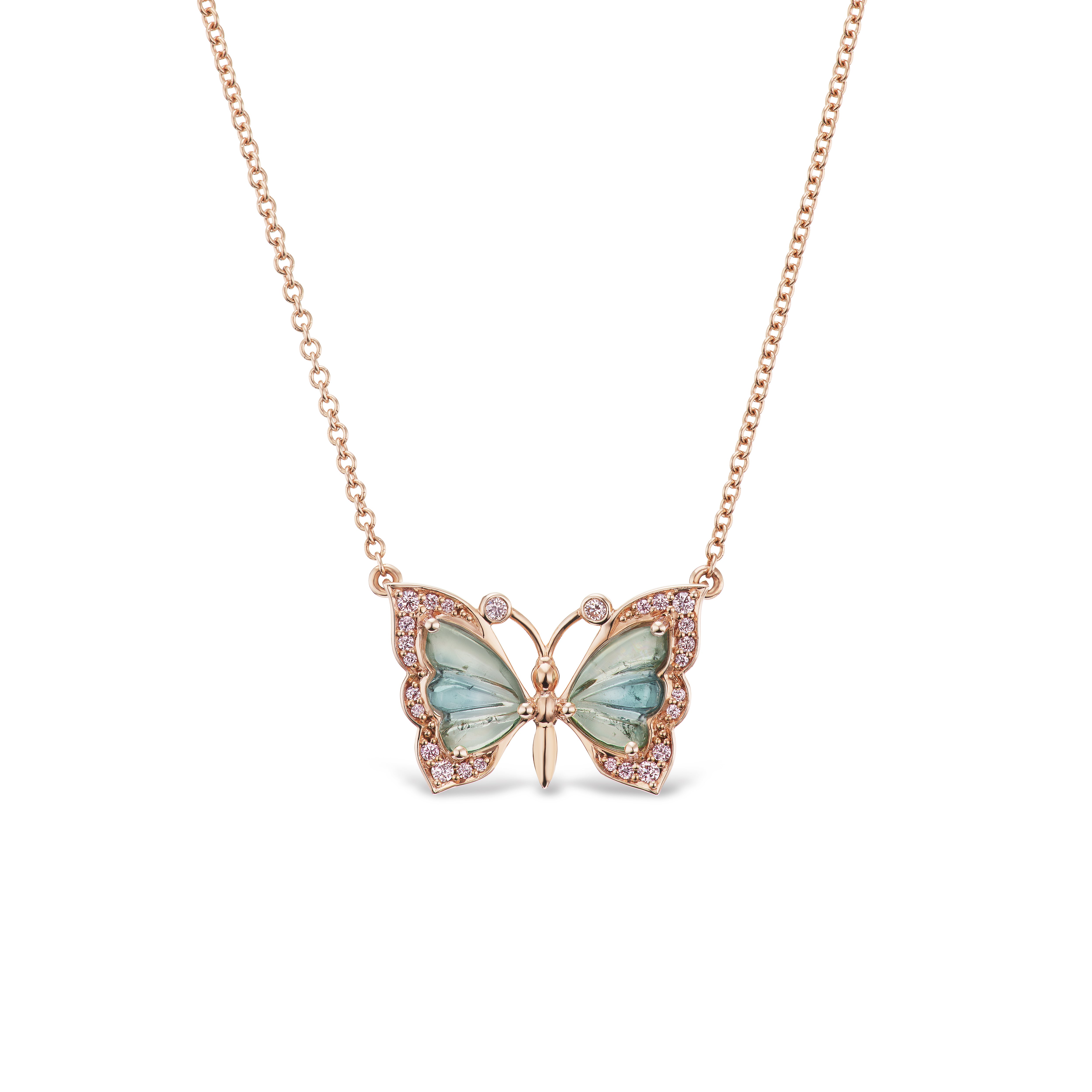 Argyle Pink Diamond and Bi Color Tourmaline Butterfly Necklace